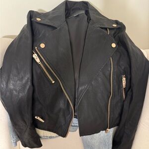 Blank NYC Black Leather Jacket with Gold Accents